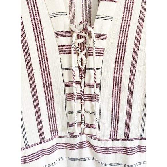 BCBGMAXAZRIA Milana Lace Up Tunic Dress Pockets White Red Black Striped Pullover - Picture 6 of 11